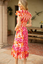 Orange Floral Mix Match Smocked Midi Dress
