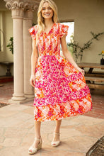 Orange Floral Mix Match Smocked Midi Dress