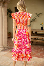 Orange Floral Mix Match Smocked Midi Dress