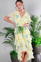 Yellow Layered Floral Printed Midi Dress