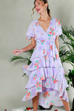 Lavender Layered Floral Printed Midi Dress