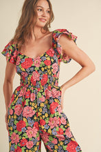 Black Multi Floral Flared Ruffle Hem Floral Jumpsuit