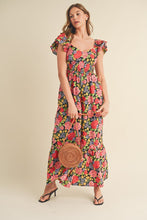 Black Multi Floral Flared Ruffle Hem Floral Jumpsuit