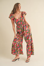 Black Multi Floral Flared Ruffle Hem Floral Jumpsuit