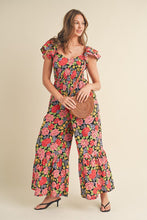Black Multi Floral Flared Ruffle Hem Floral Jumpsuit
