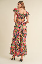 Black Multi Floral Flared Ruffle Hem Floral Jumpsuit