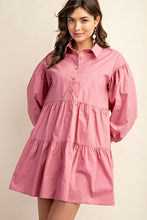 Dusty Pink Button Down Tiered Shirt Dress