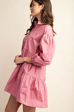 Dusty Pink Button Down Tiered Shirt Dress