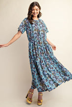 Blue Floral Print Cotton Maxi Dress