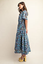 Blue Floral Print Cotton Maxi Dress