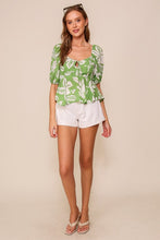 Kiwi Vibrant Floral Print Puff Sleeve Top