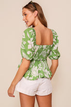Kiwi Vibrant Floral Print Puff Sleeve Top