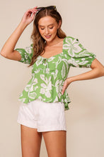 Kiwi Vibrant Floral Print Puff Sleeve Top