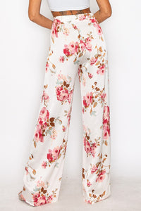 Ivorycombo Satin Floral Print Trousers