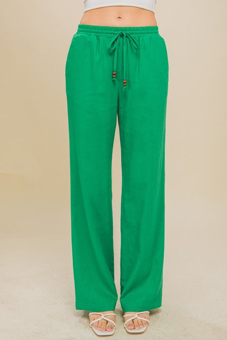 Kelly Linen Drawstring Waist Long Pants with Pockets