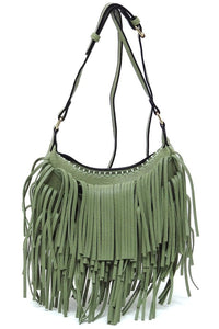 Sage Fringe Hobo Crossbody Bag