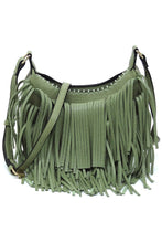 Sage Fringe Hobo Crossbody Bag