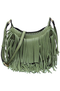 Sage Fringe Hobo Crossbody Bag