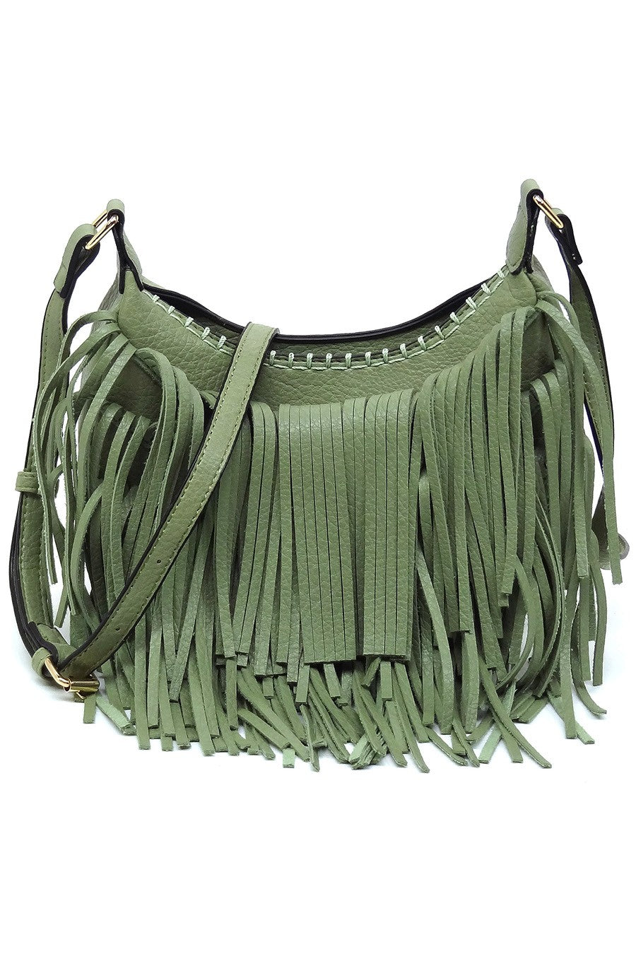 Sage Fringe Hobo Crossbody Bag