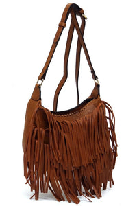 Brown Fringe Hobo Crossbody Bag