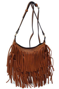 Brown Fringe Hobo Crossbody Bag