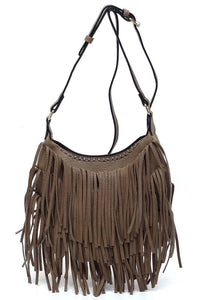 Stone Fringe Hobo Crossbody Bag