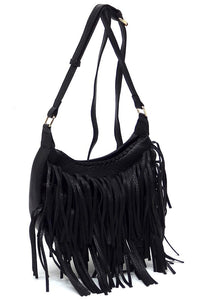 Black Fringe Hobo Crossbody Bag