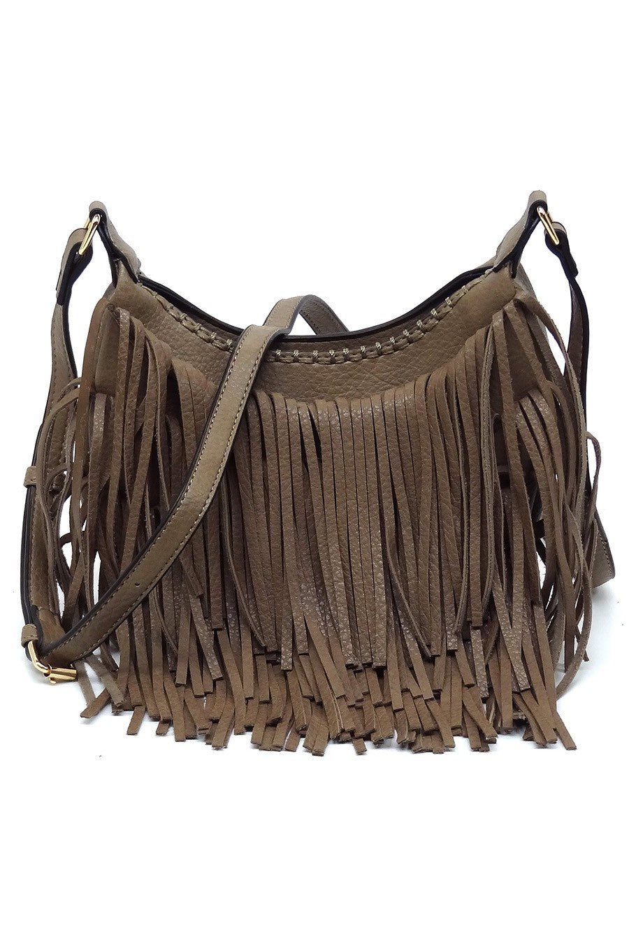 Stone Fringe Hobo Crossbody Bag