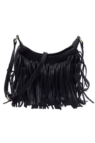 Black Fringe Hobo Crossbody Bag