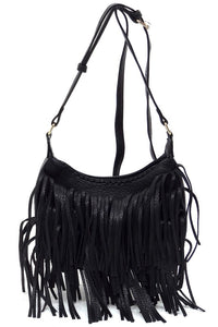 Black Fringe Hobo Crossbody Bag