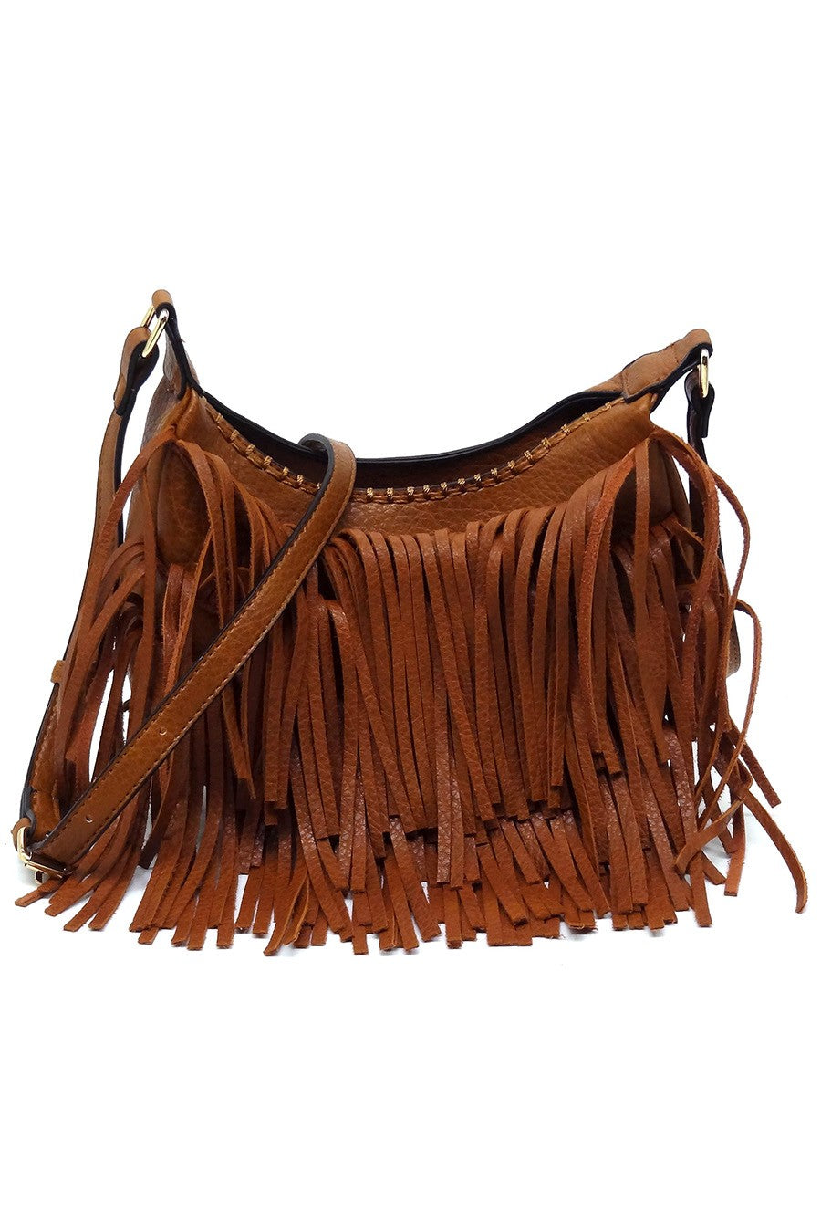 Brown Fringe Hobo Crossbody Bag