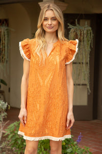 Orange Fringe Detailed Burn Out Shift Dress