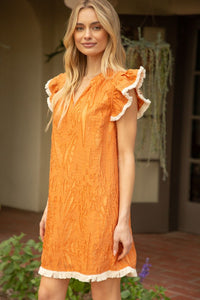 Orange Fringe Detailed Burn Out Shift Dress