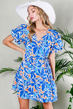 Blue Multi Bubble Short Sleeve Printed Wrap Mini Dress