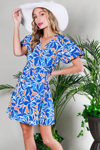 Blue Multi Bubble Short Sleeve Printed Wrap Mini Dress