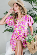 Magenta Multi Bubble Short Sleeve Printed Wrap Mini Dress