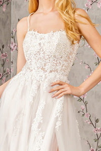 Ivory Embroidered Illusion Top A Line Wedding Gown