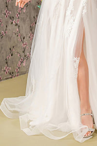 Ivory Embroidered Illusion Top A Line Wedding Gown