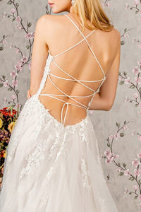 Ivory Embroidered Illusion Top A Line Wedding Gown