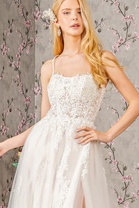 Ivory Embroidered Illusion Top A Line Wedding Gown