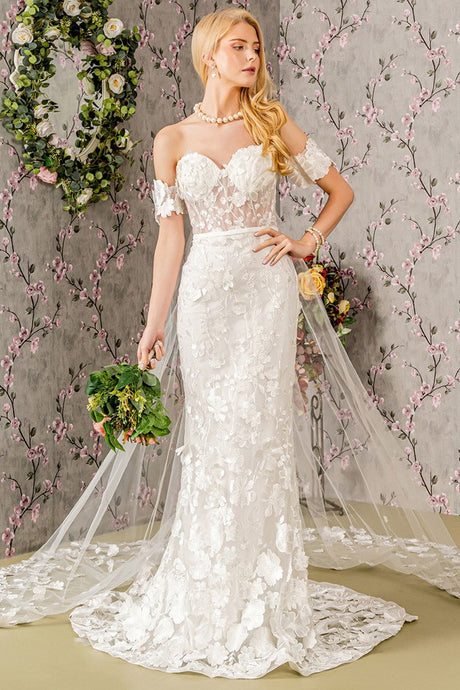 Ivory Floral Embroidery Mesh Mermaid Wedding Gown