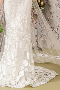 Ivory Floral Embroidery Mesh Mermaid Wedding Gown