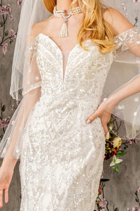 Ivory Rhinestone Sequin Mesh Mermaid Wedding Gown