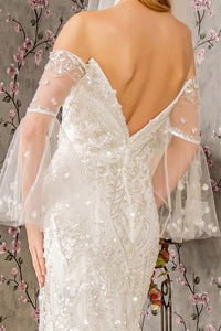 Ivory Rhinestone Sequin Mesh Mermaid Wedding Gown