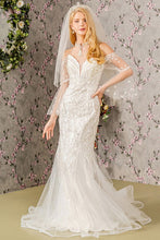 Ivory Rhinestone Sequin Mesh Mermaid Wedding Gown