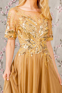 Gold Beads/Embroidery/Sequin A-Line Glitter Crepe Mob Dress