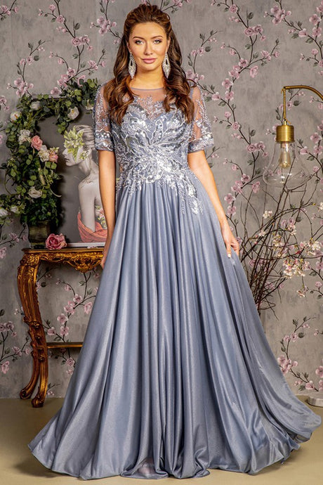 Silver Beads/Embroidery/Sequin A-Line Glitter Crepe Mob Dress