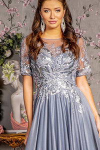 Silver Beads/Embroidery/Sequin A-Line Glitter Crepe Mob Dress