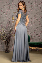 Charcoal Embroidery/Sequin Illusion V-Neck A Line Mob Dress