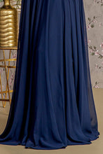 Navy Embroidery/Sequin Illusion V-Neck A Line Mob Dress